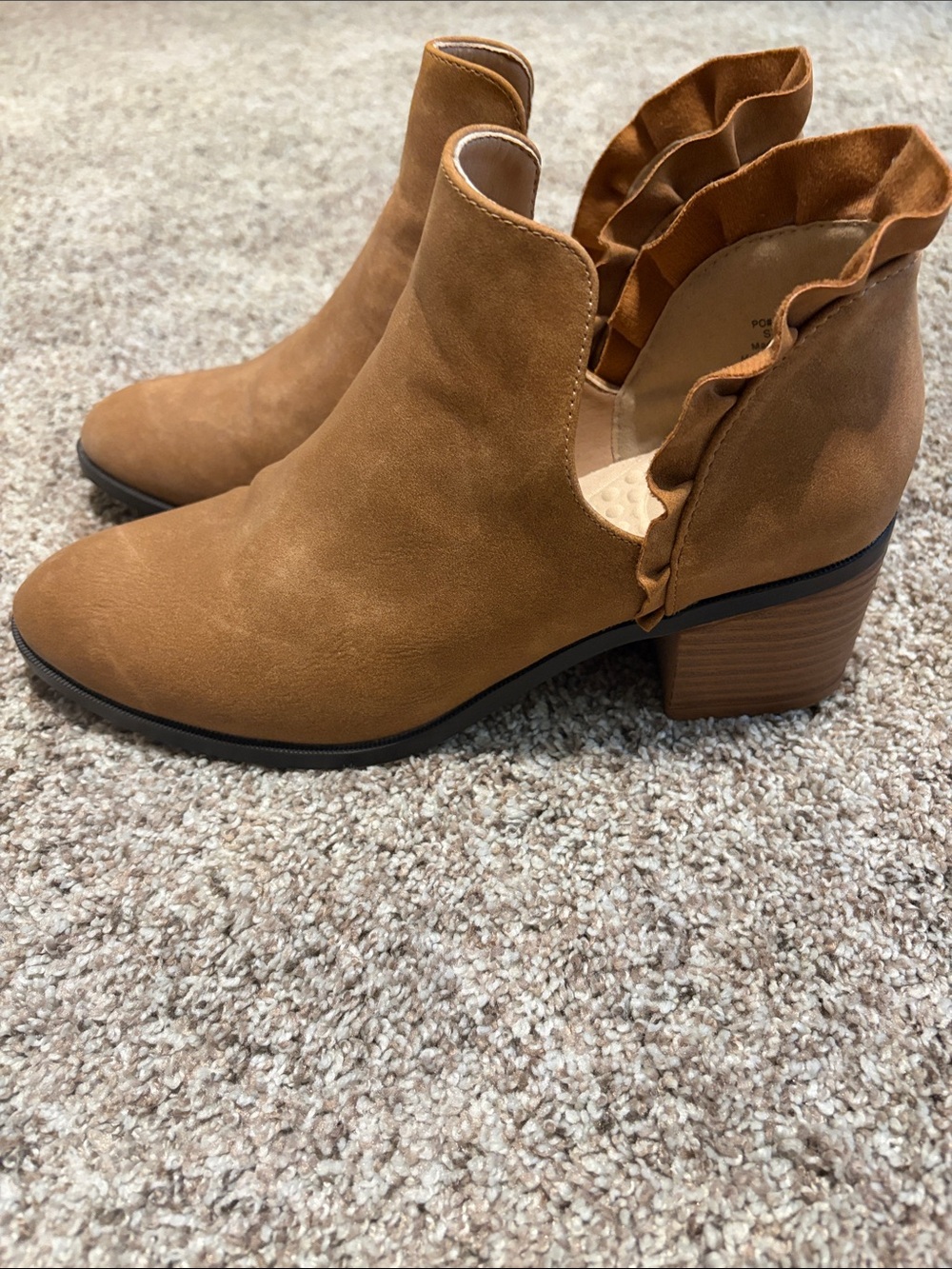 Journee Collection Ruffle-Trim Ankle Booties in Brown